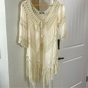 GEE GEE Crocheted and Fringed Gauze Kimono Size S/M